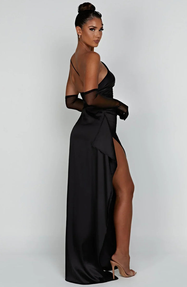 Jadey | Satin One-Shoulder Gala Evening Dress with High Slit