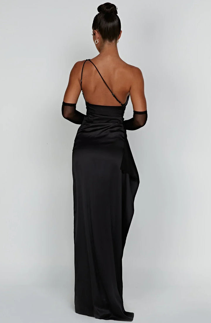 Jadey | Satin One-Shoulder Gala Evening Dress with High Slit