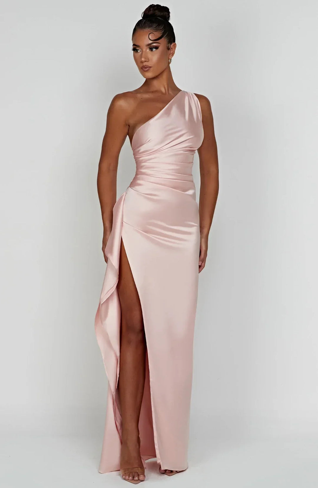 Jadey | Satin One-Shoulder Gala Evening Dress with High Slit