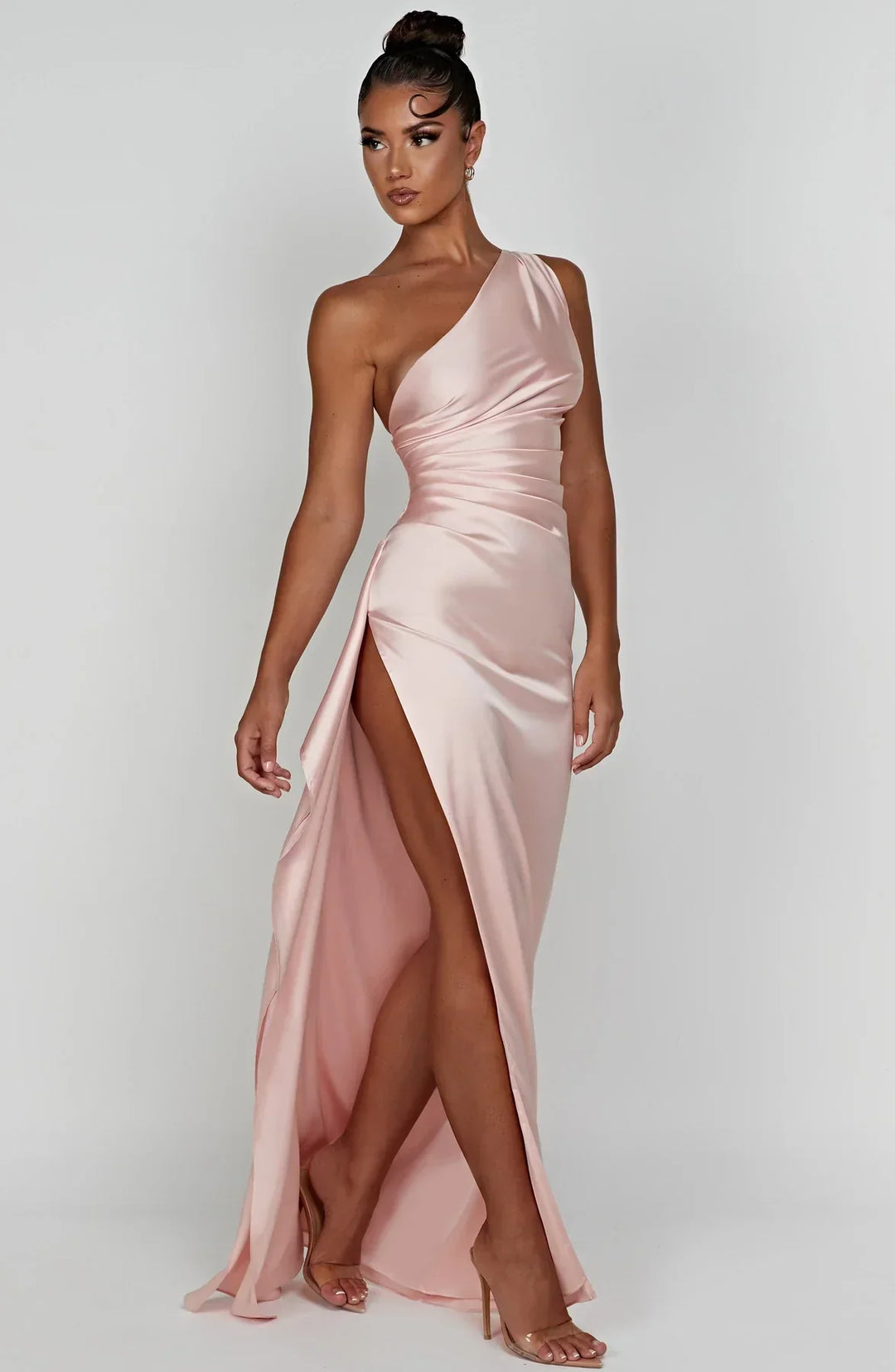 Jadey | Satin One-Shoulder Gala Evening Dress with High Slit