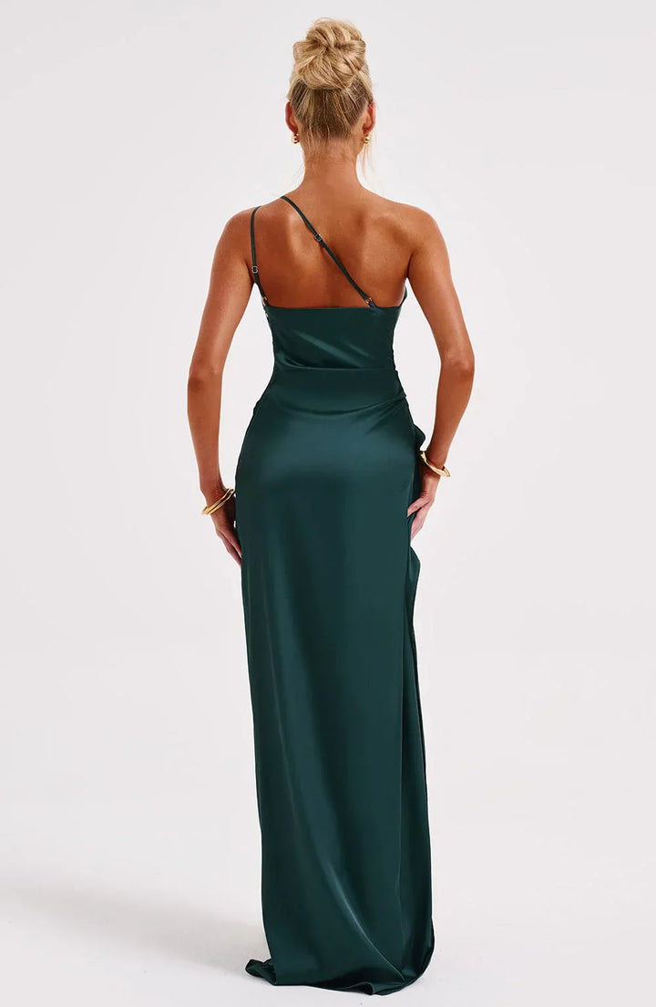 Jadey | Satin One-Shoulder Gala Evening Dress with High Slit