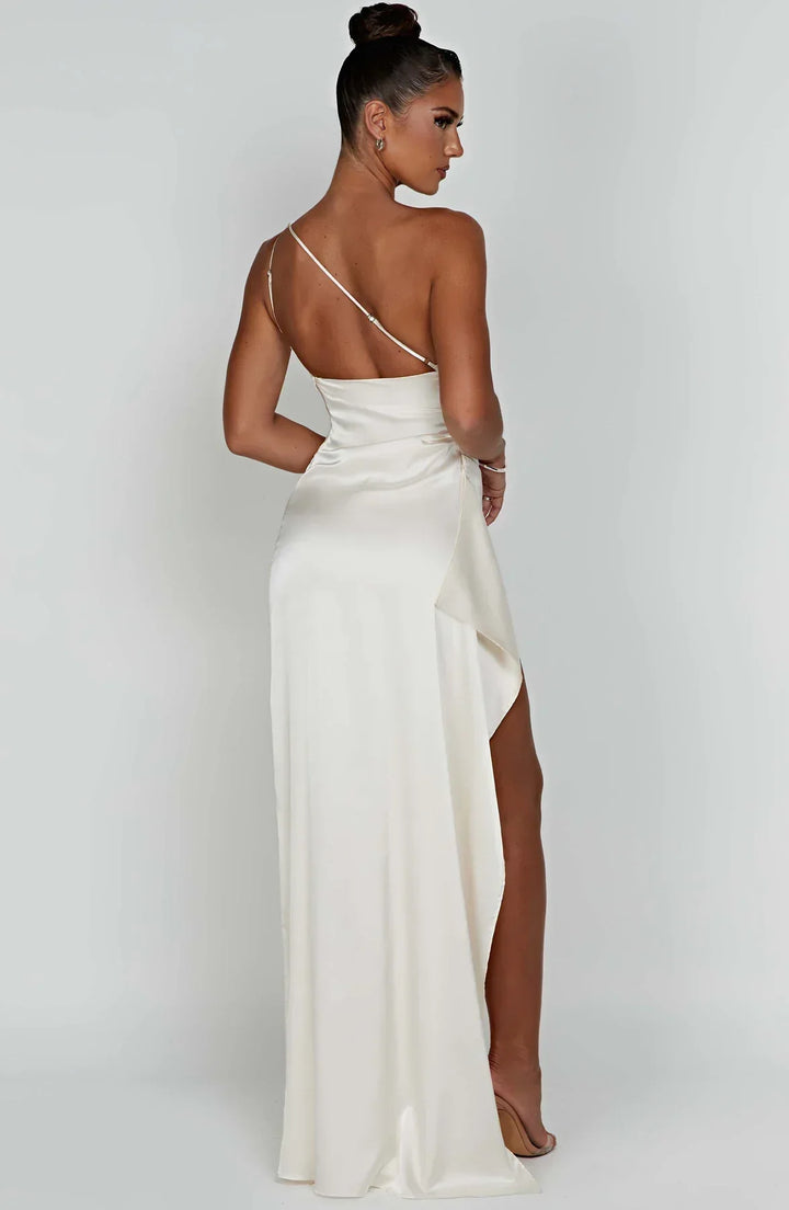 Jadey | Satin One-Shoulder Gala Evening Dress with High Slit
