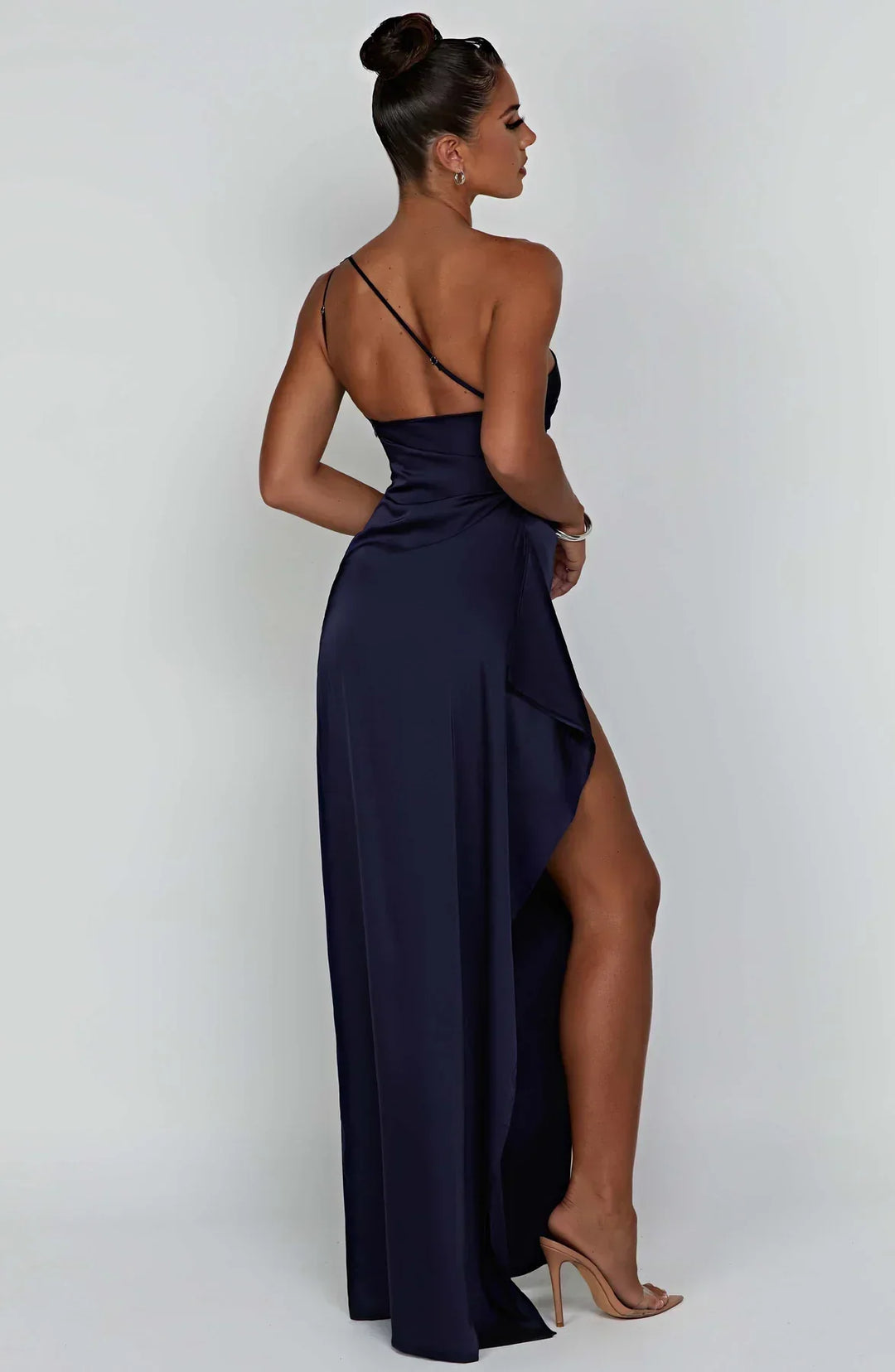 Jadey | Satin One-Shoulder Gala Evening Dress with High Slit