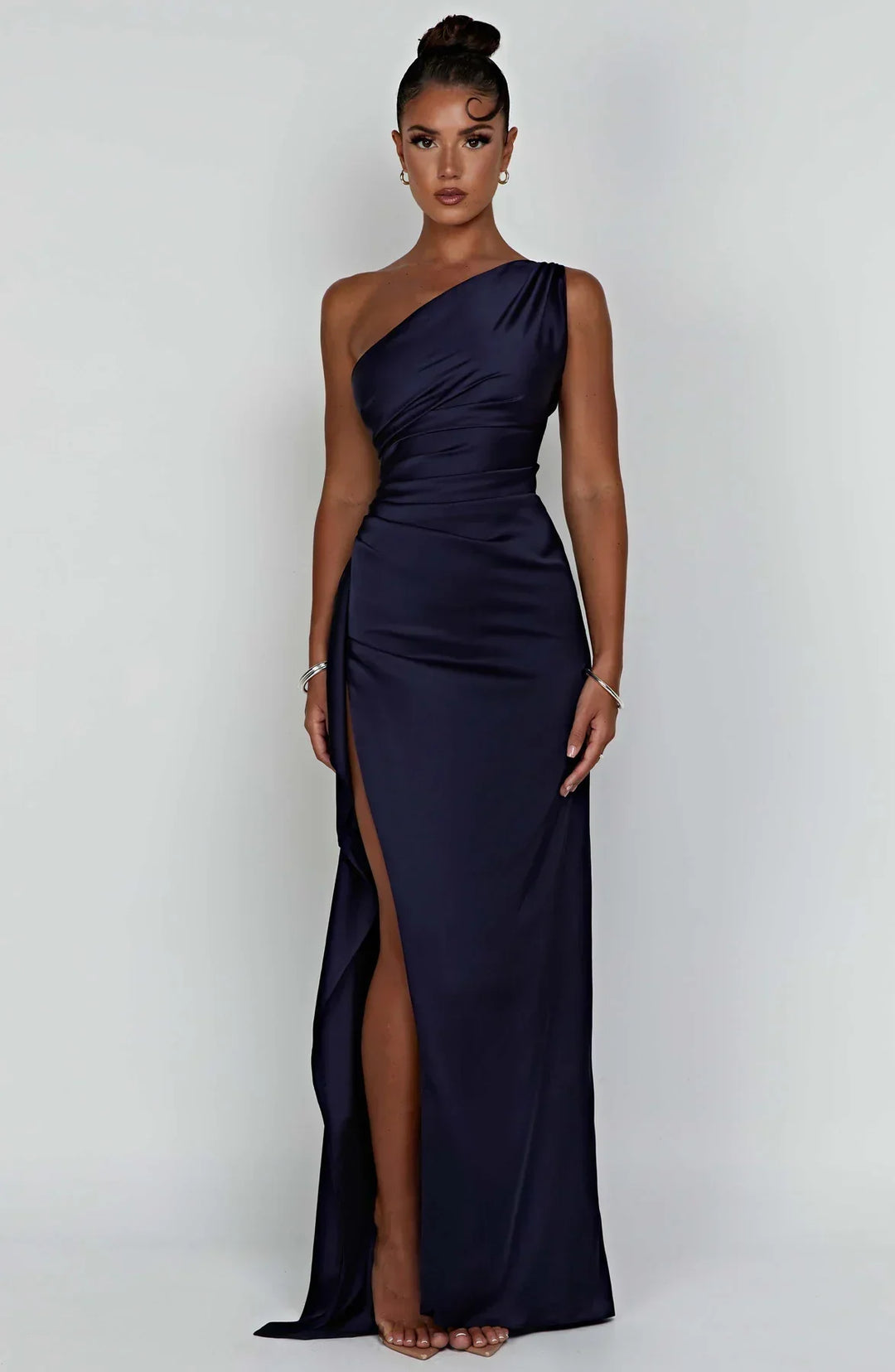 Jadey | Satin One-Shoulder Gala Evening Dress with High Slit