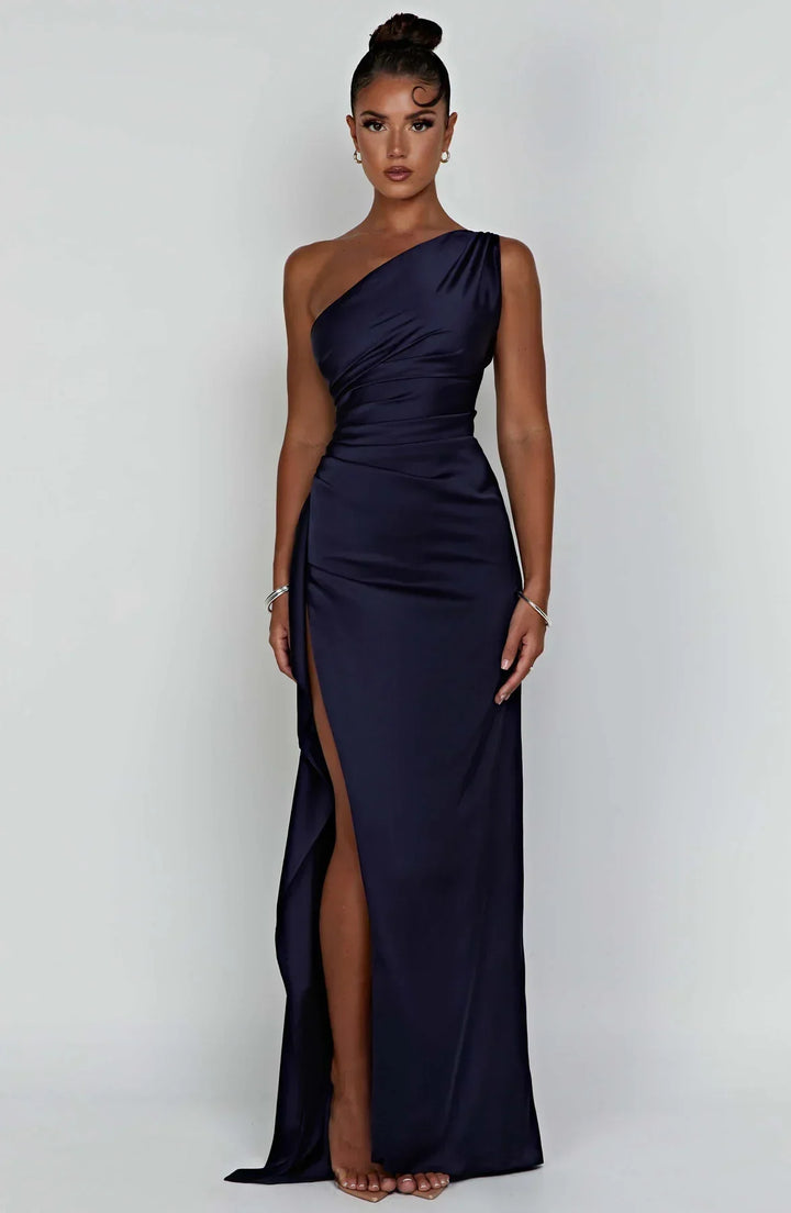 Jadey | Satin One-Shoulder Gala Evening Dress with High Slit