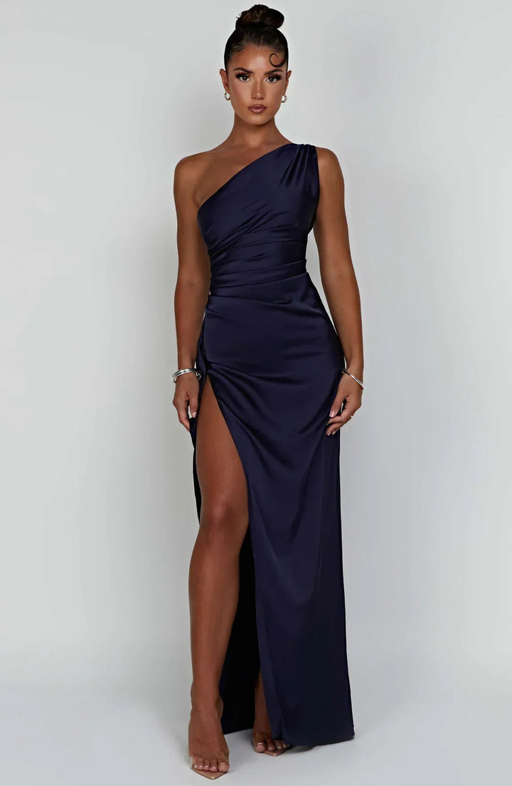 Jadey | Satin One-Shoulder Gala Evening Dress with High Slit