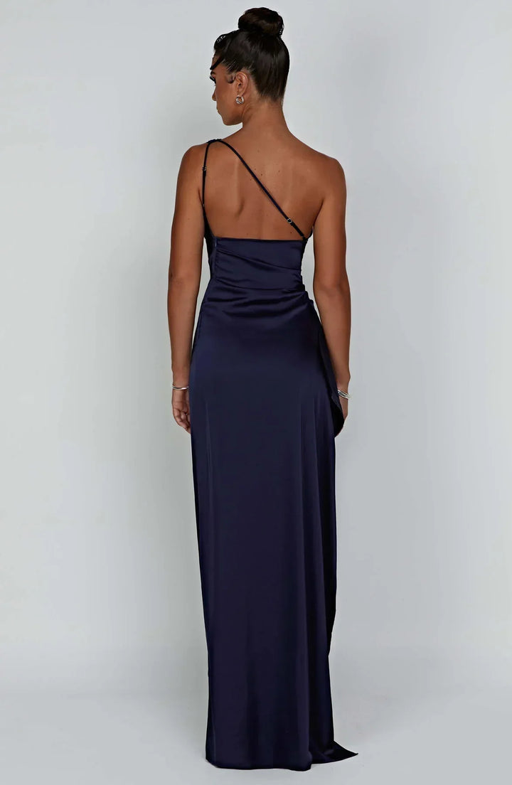 Jadey | Satin One-Shoulder Gala Evening Dress with High Slit