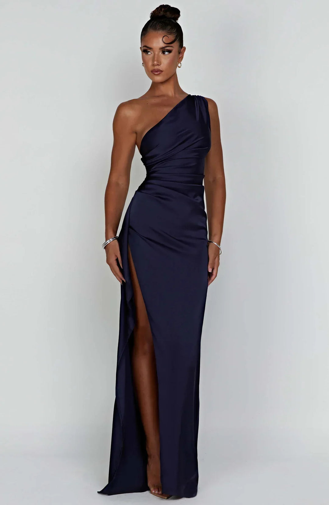 Jadey | Satin One-Shoulder Gala Evening Dress with High Slit
