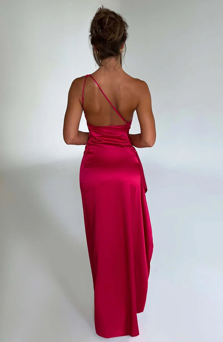 Jadey | Satin One-Shoulder Gala Evening Dress with High Slit