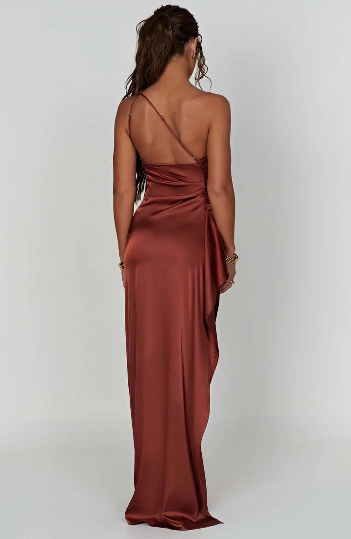 Jadey | Satin One-Shoulder Gala Evening Dress with High Slit