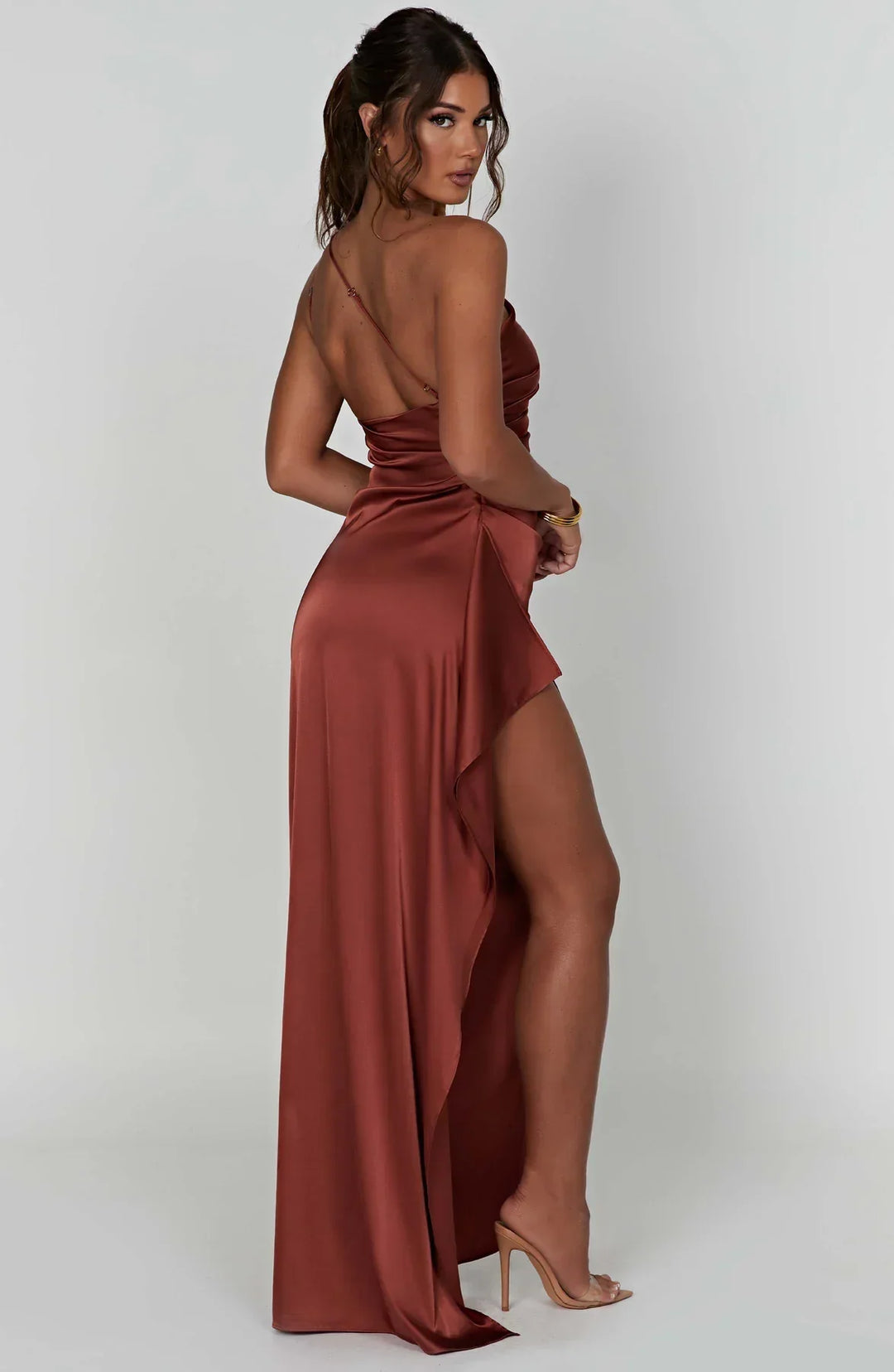 Jadey | Satin One-Shoulder Gala Evening Dress with High Slit