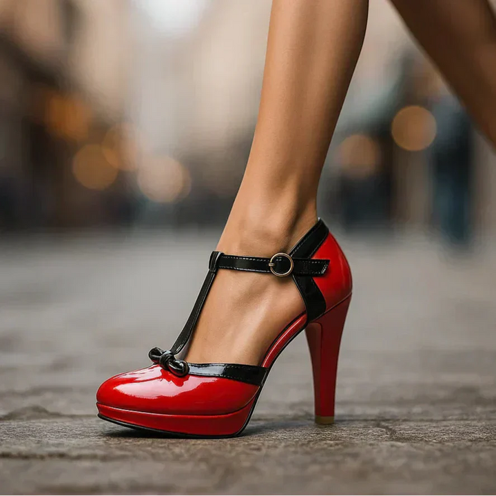 Pumps with T Strap and Bow Detail for Women