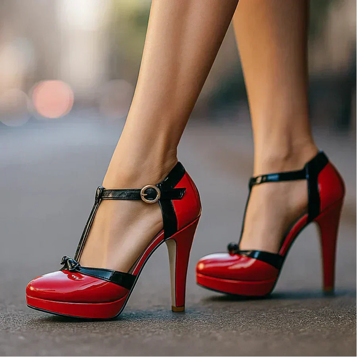 Pumps with T Strap and Bow Detail for Women