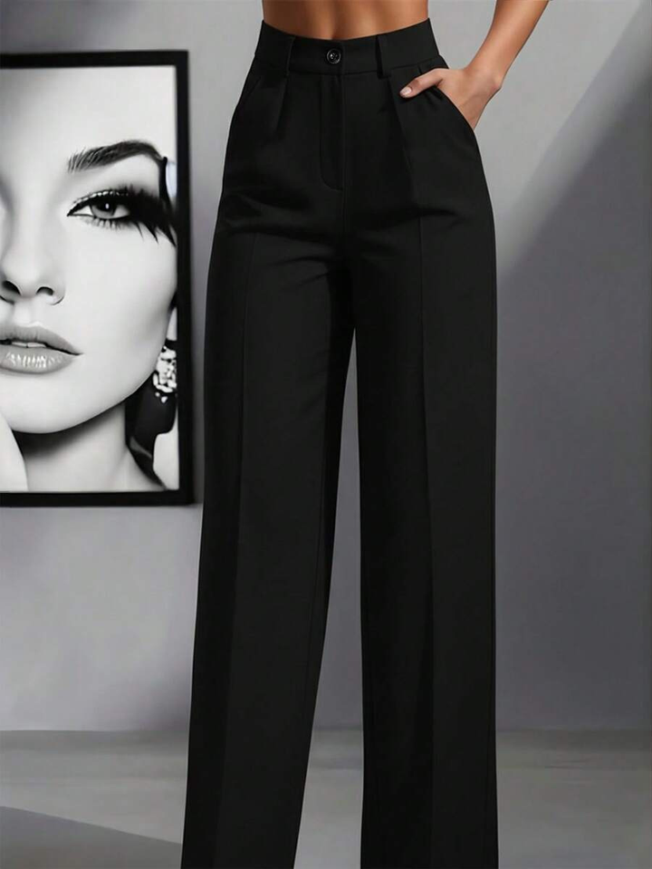 Elegant High-Waisted Women's Trousers with Wide Legs