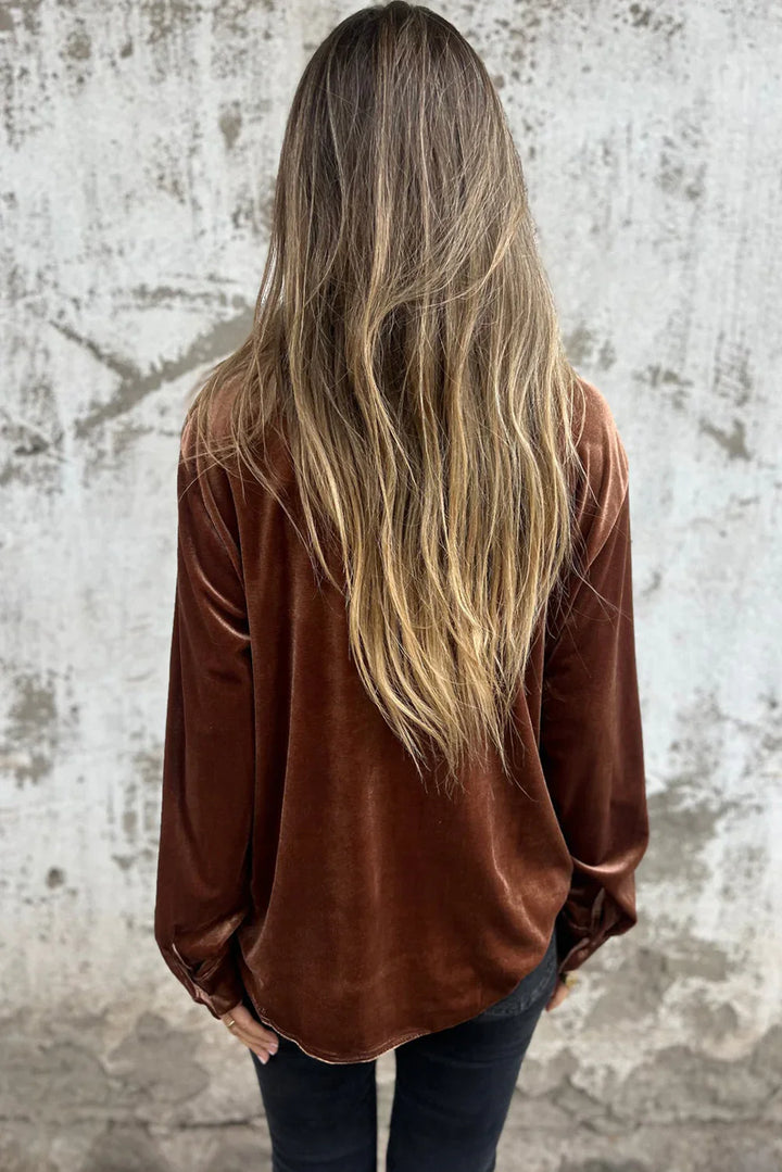Esther | Velvet Button-Up Blouse