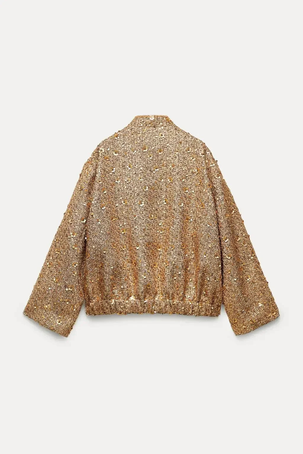 Golden Women's Glitter Bomber Jacket with Sparkling Sequins