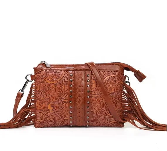 Lyda | Western Shoulder Bag with Engraved Floral Pattern