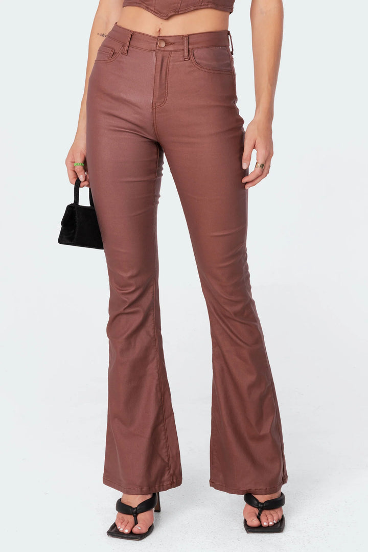 Lisa | Skinny Fit Leather Flare Jeans