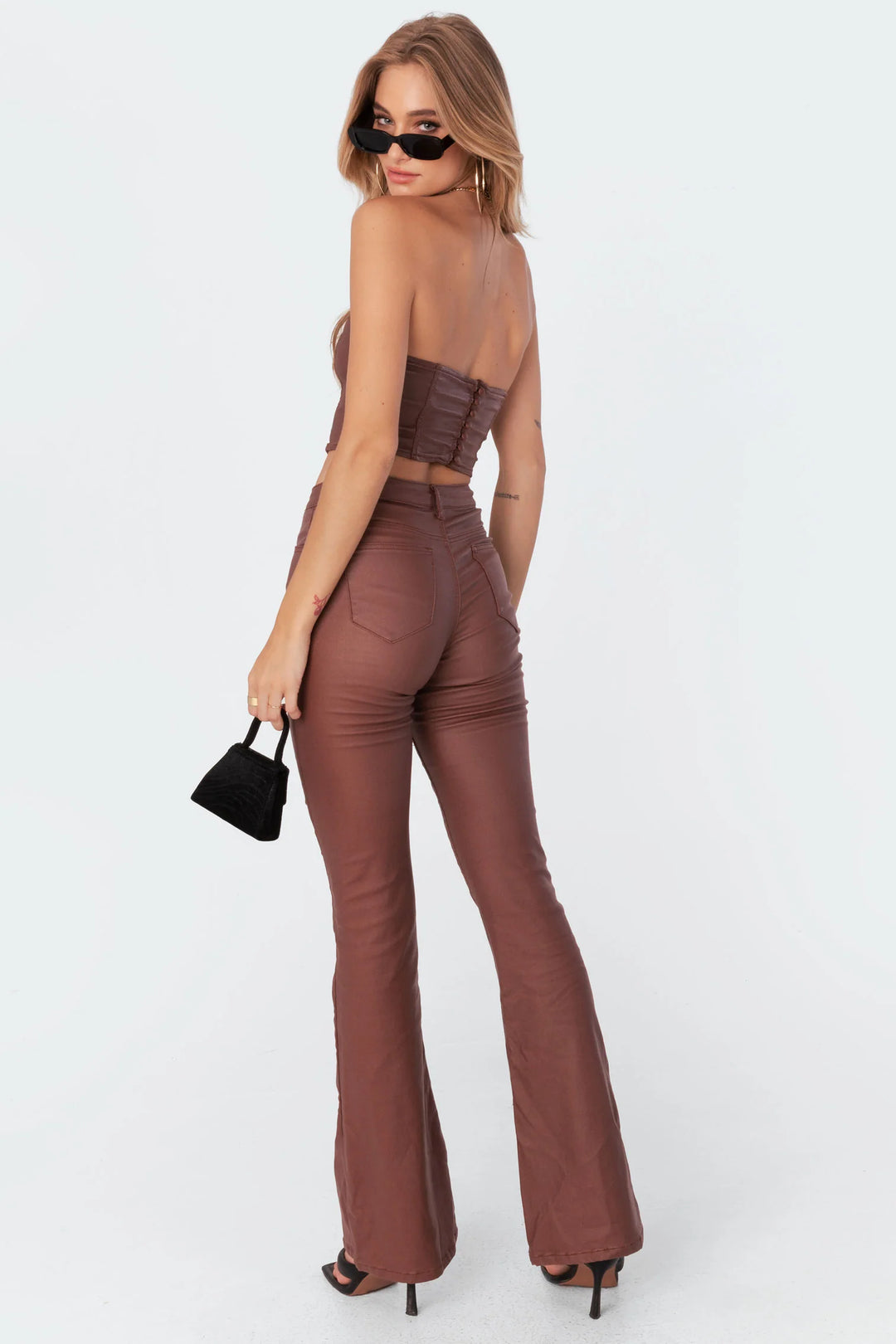 Lisa | Skinny Fit Leather Flare Jeans