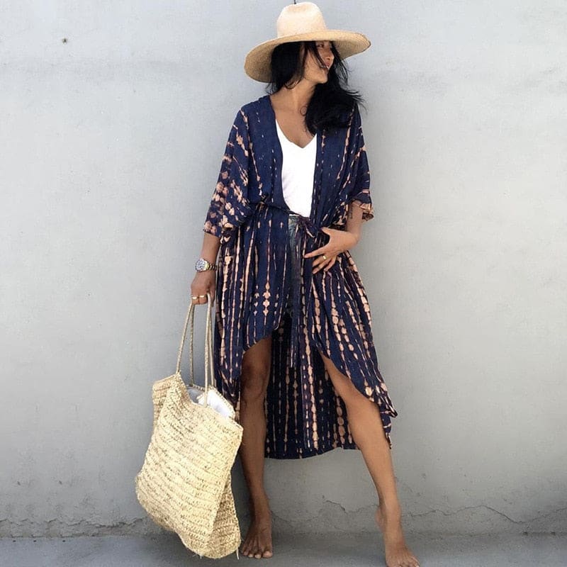 navy tie-dye kimono / 1 Size