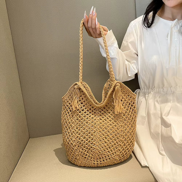 Summer Boho Braided Women's Shopper Bag with Handles