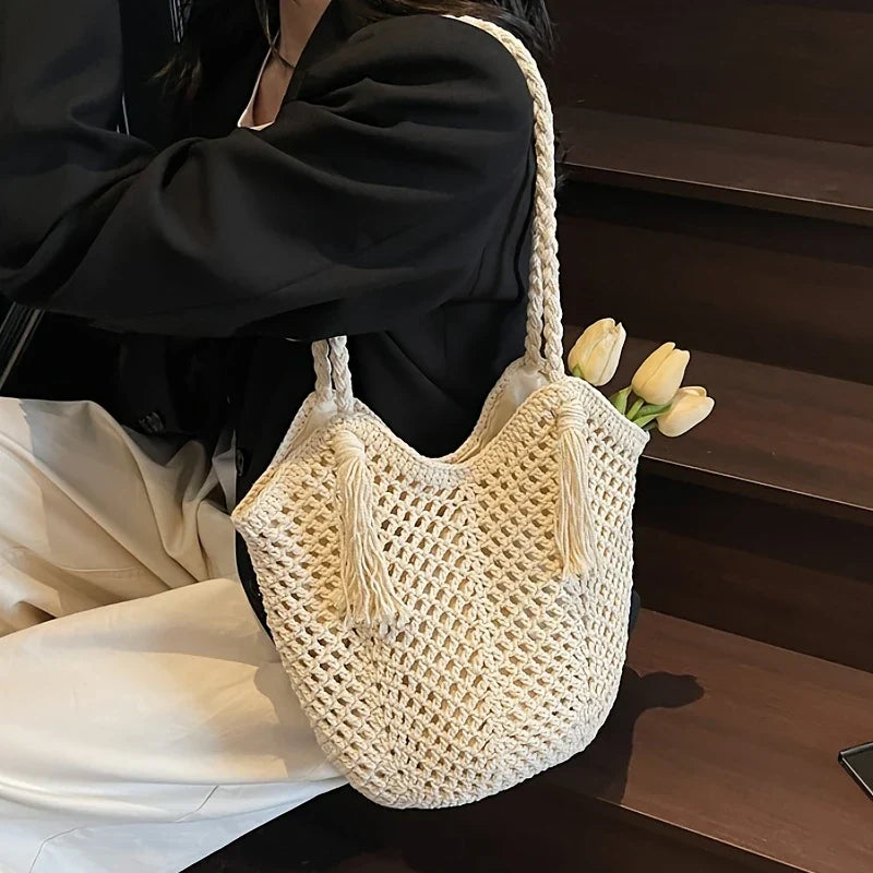 Summer Boho Braided Women's Shopper Bag with Handles