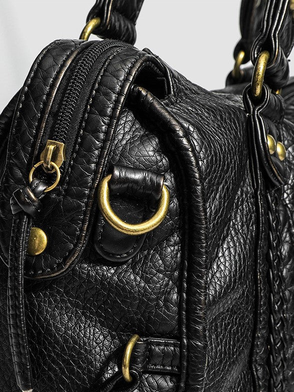 Luxury Black Women's Handbag with Zipper and Gold Hardware