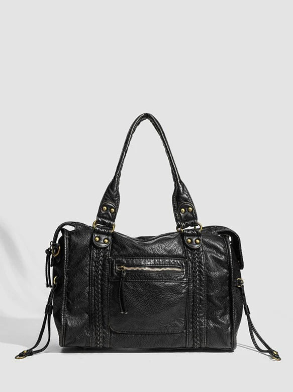Luxury Black Women's Handbag with Zipper and Gold Hardware