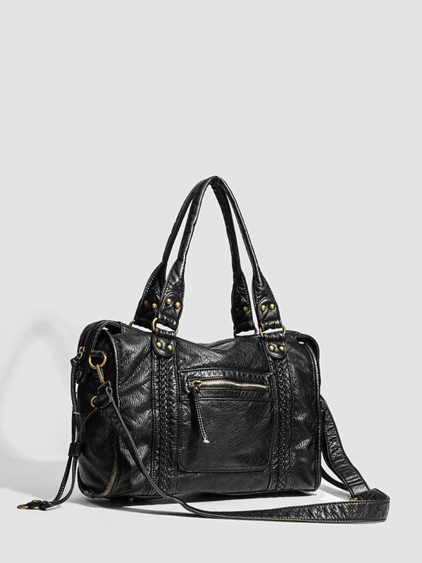 Luxury Black Women's Handbag with Zipper and Gold Hardware