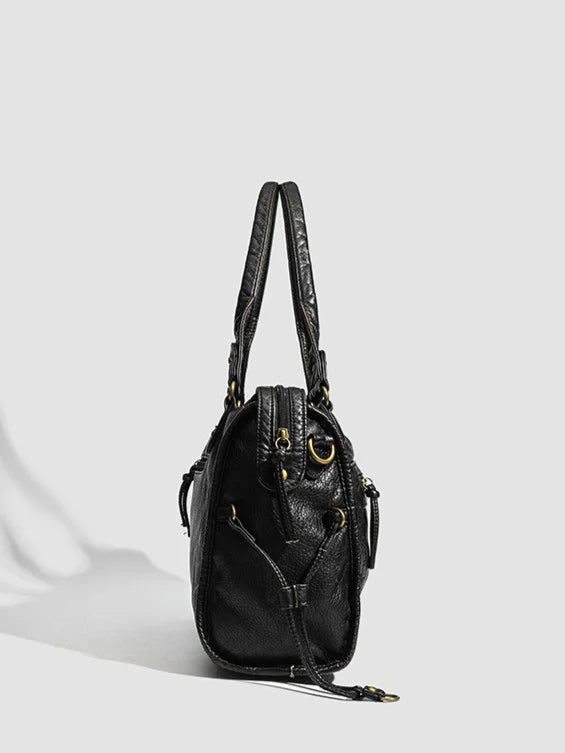 Luxury Black Women's Handbag with Zipper and Gold Hardware