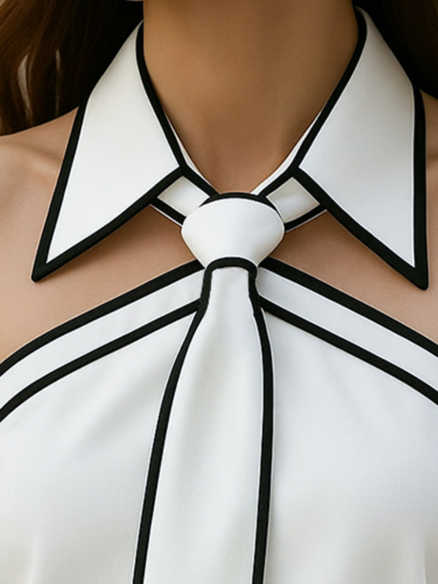 Trendy Halter Top with Collar and Bow Detail for Women