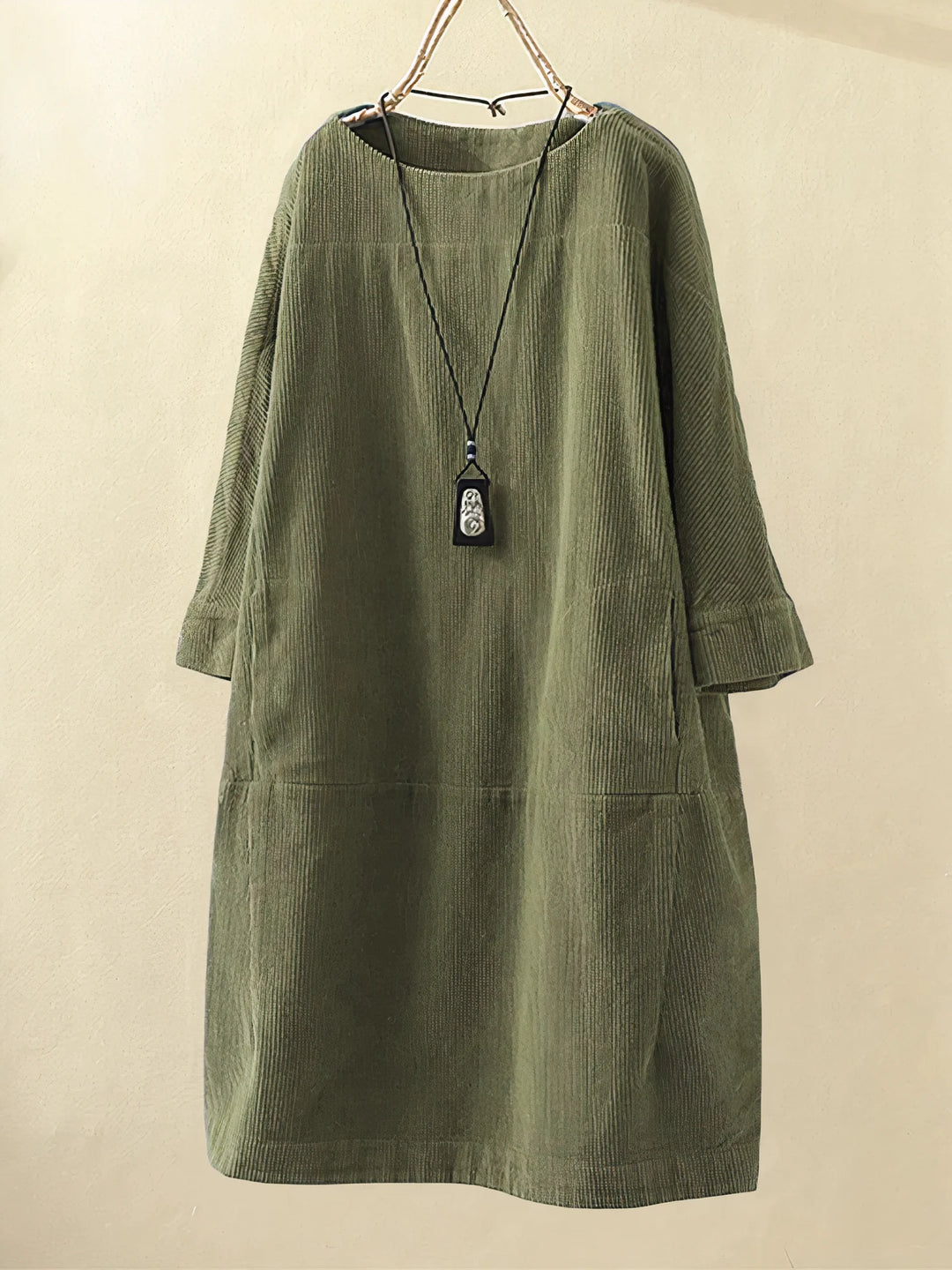 Airy Corduroy Midi Dress with Loose Fit for Women