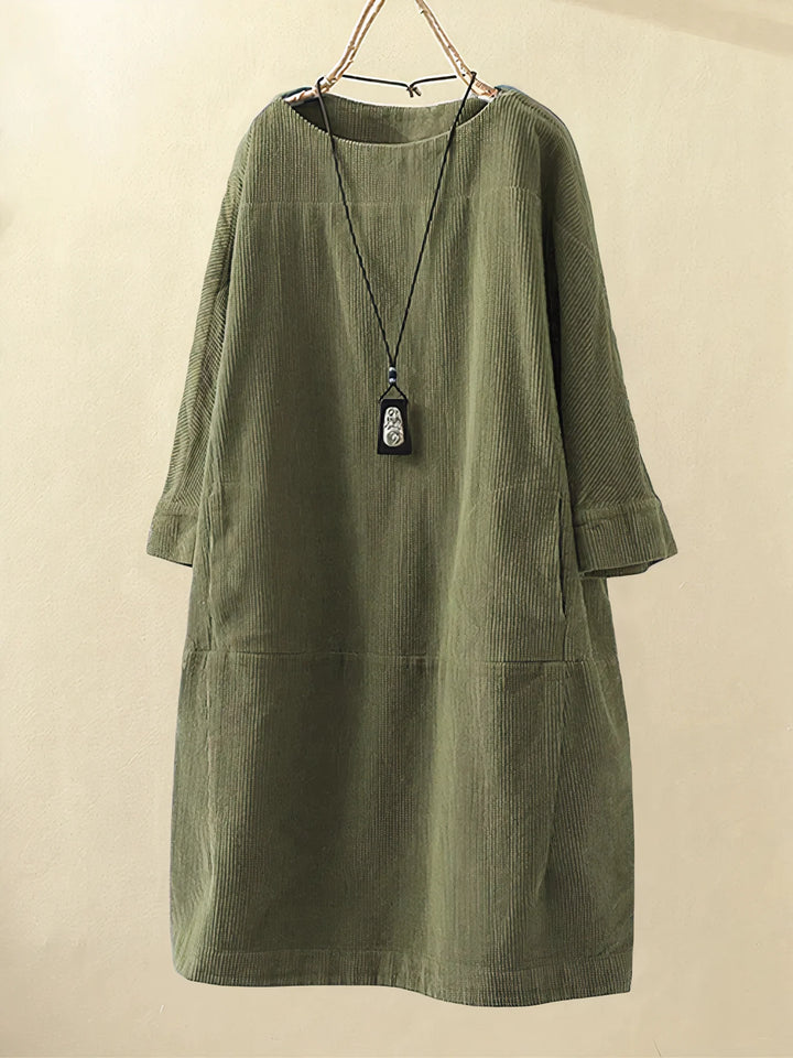Airy Corduroy Midi Dress with Loose Fit for Women