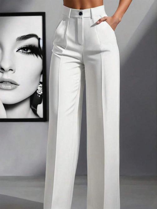 Elegant High-Waisted Women's Trousers with Wide Legs
