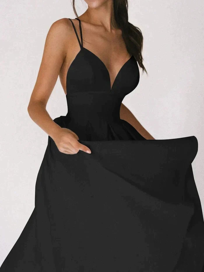 Laurela | Elegant A-Line Midi Dress with Spaghetti Straps