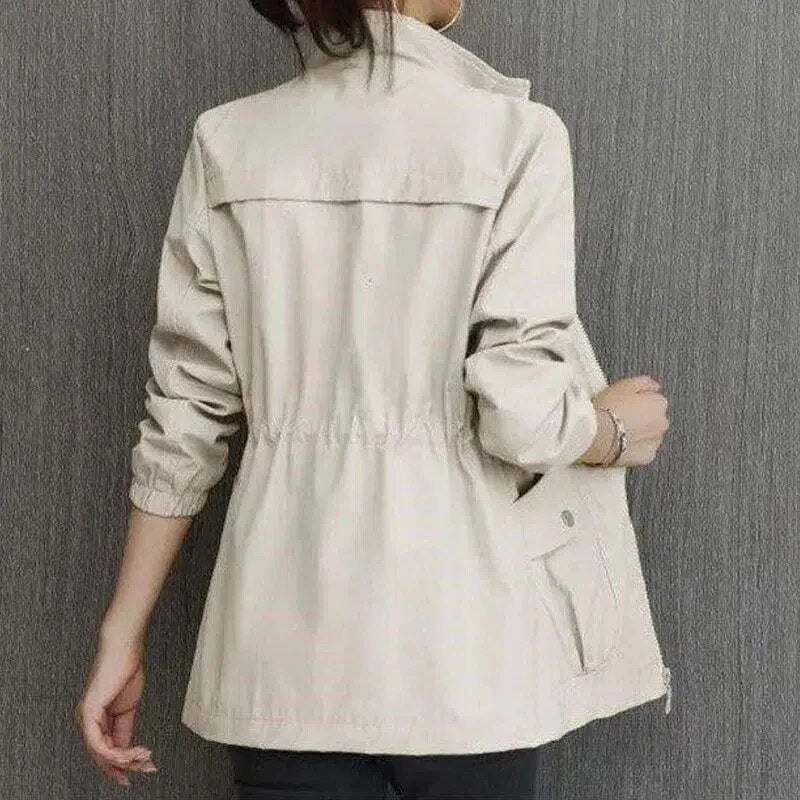 Women’s Lightweight Jacket with Zipper, Waist Drawstring, and Pockets Mid-Layer Jacket for Spring and Fall