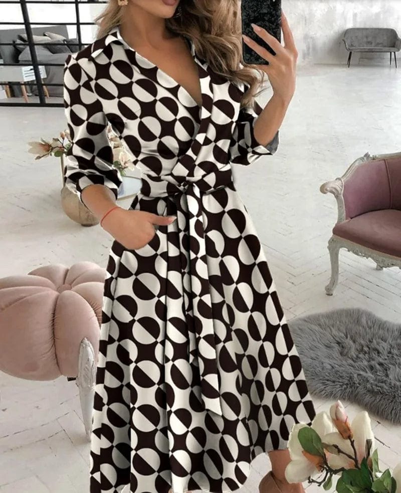 Midi Dress for Women with Butterfly Print and Button Details