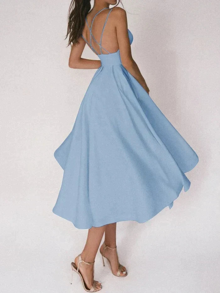 Laurela | Elegant A-Line Midi Dress with Spaghetti Straps