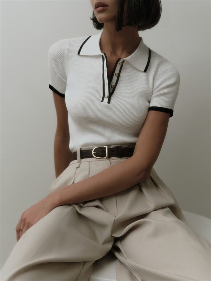 Manta | Ribbed Polo Top with Gold Buttons