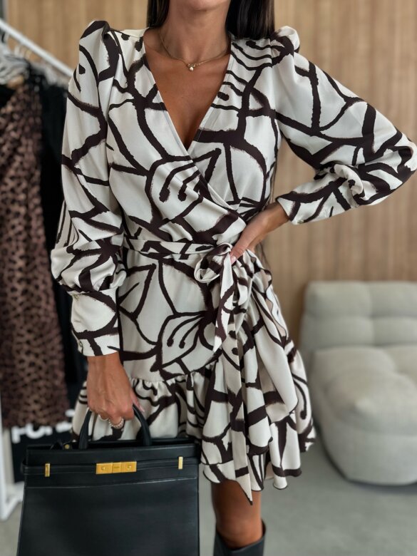 A-Line Stylish Women's Mini Dress with V-Neck and Long Sleeves