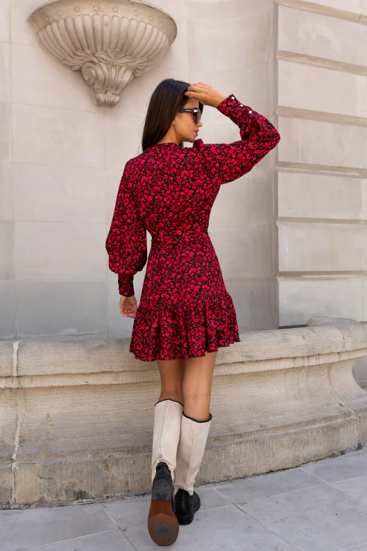 A-Line Stylish Women's Mini Dress with V-Neck and Long Sleeves