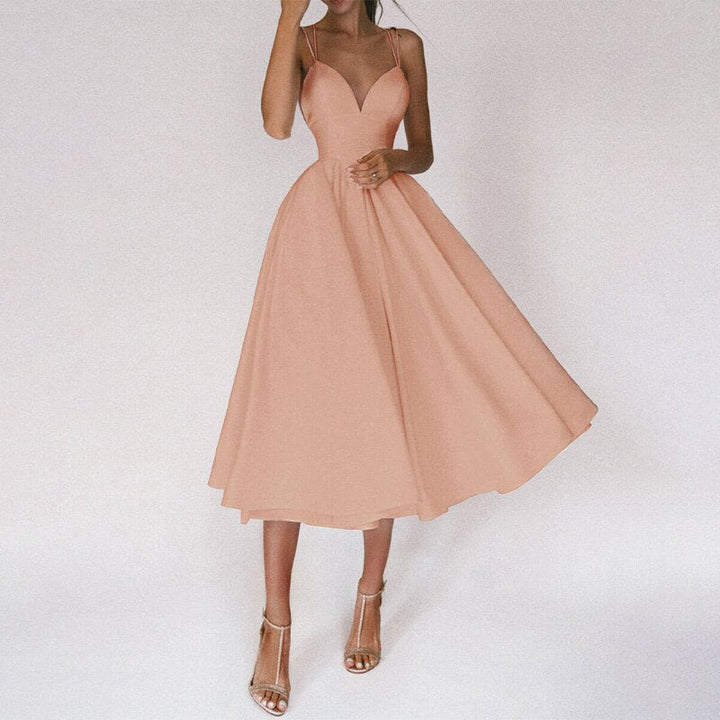 Laurela | Elegant A-Line Midi Dress with Spaghetti Straps