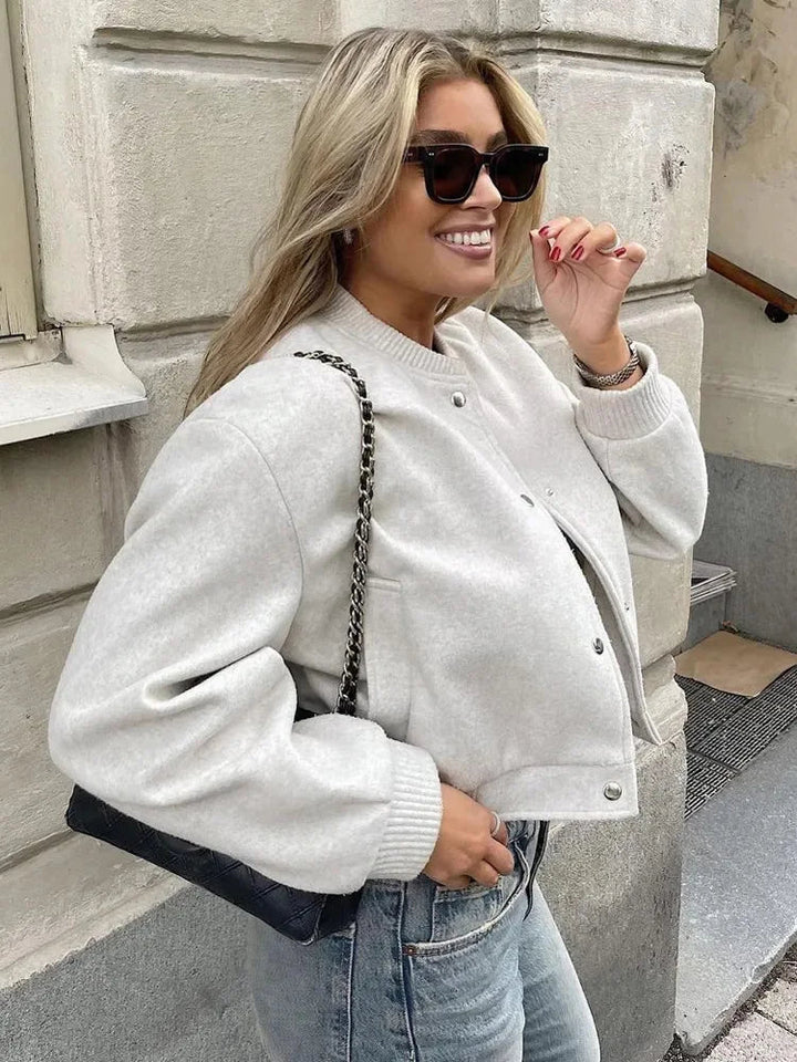 Stylish Modern Women's Bomber Jacket with Snap Buttons