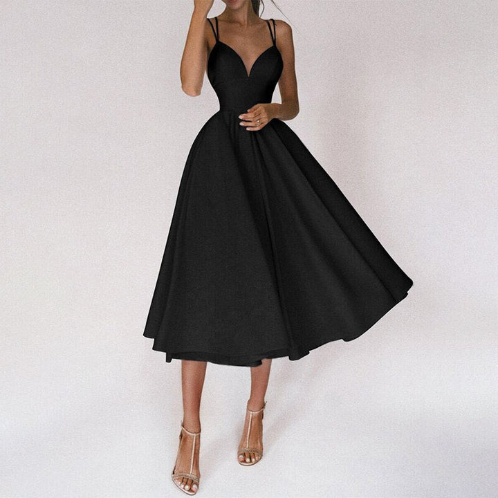 Laurela | Elegant A-Line Midi Dress with Spaghetti Straps