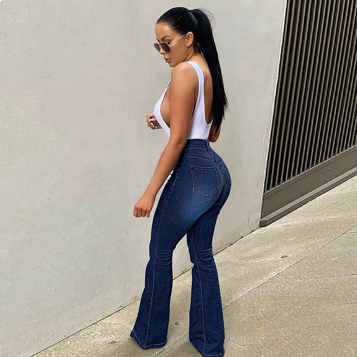 Flared Jeans for Women with High Waist in Stretch Denim