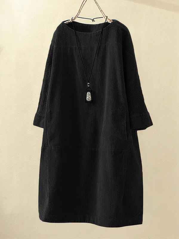 Airy Corduroy Midi Dress with Loose Fit for Women