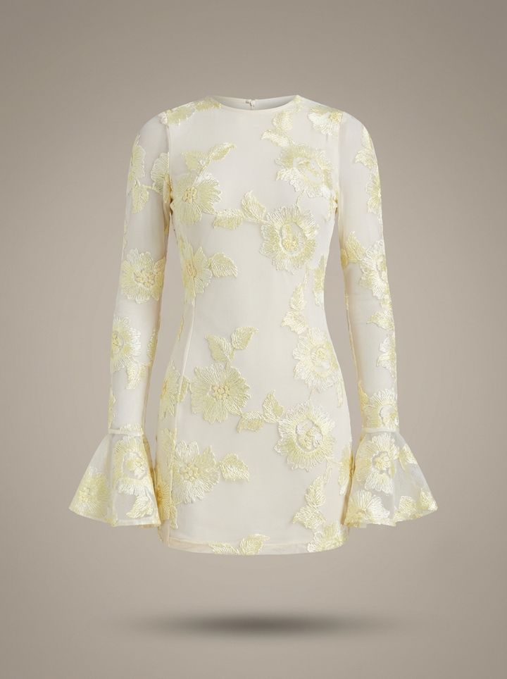 Festive Women's Mini Dress with Floral Print and Flare Sleeves