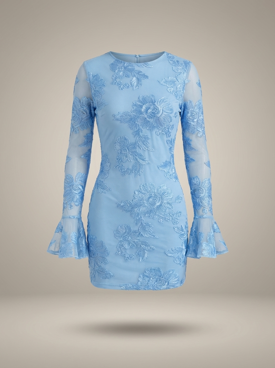 Festive Women's Mini Dress with Floral Print and Flare Sleeves