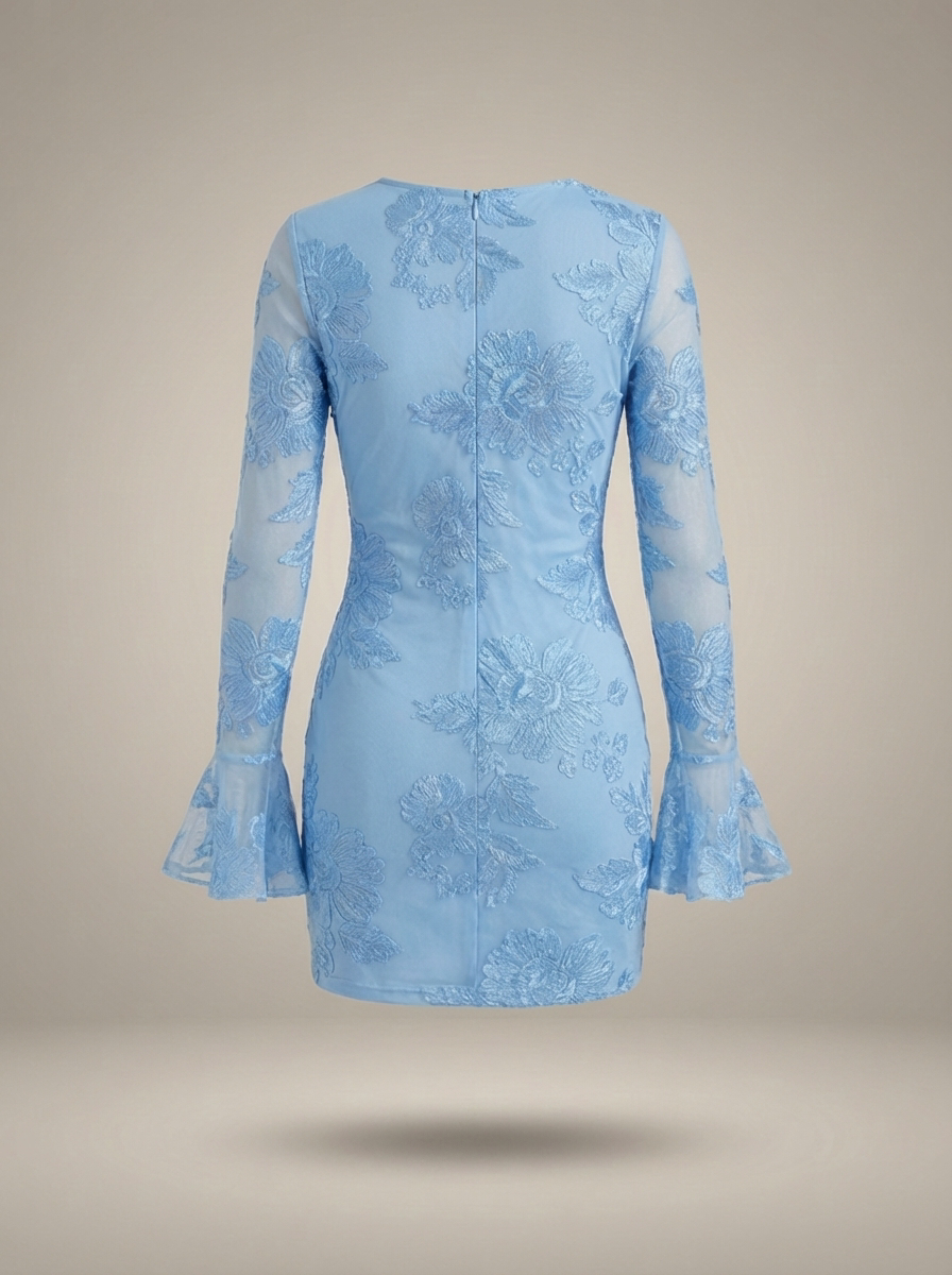 Festive Women's Mini Dress with Floral Print and Flare Sleeves