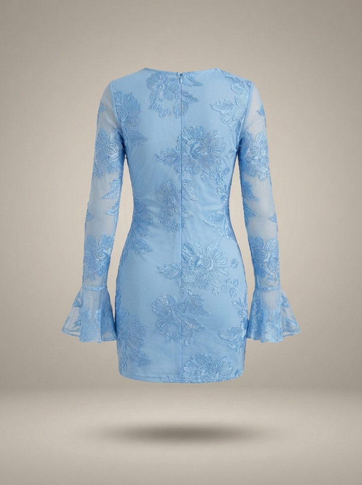 Festive Women's Mini Dress with Floral Print and Flare Sleeves